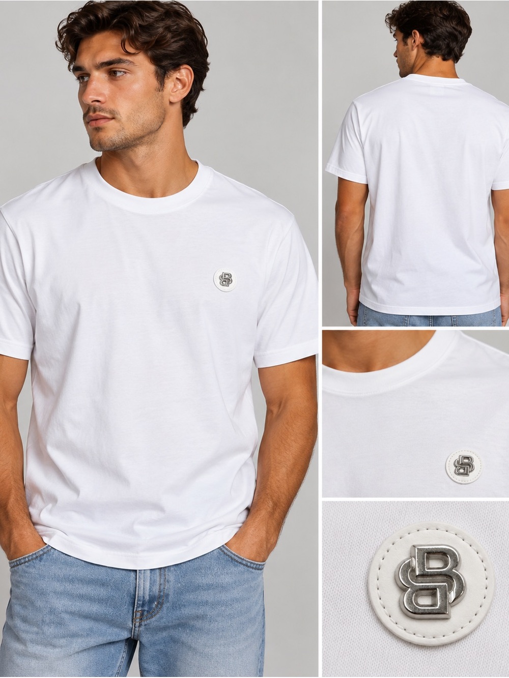 BOSS White Short Sleeve Crew Neck T-Shirt Silver Logo Patch Designer Tee XL